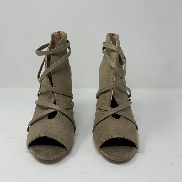 Journee‎ Collection Samara Bootie Women's 8.5 Tan Strappy Peep Toe 8088 - Picture 2 of 11